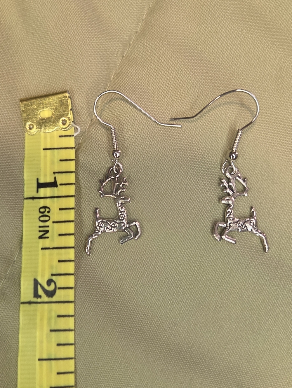 Silver Tone Reindeer Dangle Earrings Christmas